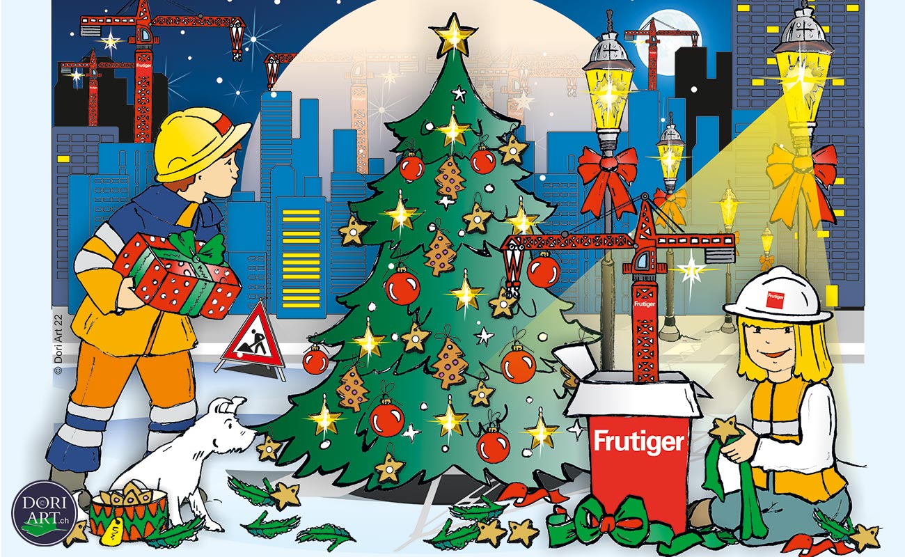 Weihnachtskarte Frutiger. Die Frutiger AG mit Sitz in Thun ist ein Schweizer Baukonzern. Sie erbringt Leistungen im Hoch- und Tiefbau sowie in ausgewählten baunahen Spezialitäten.