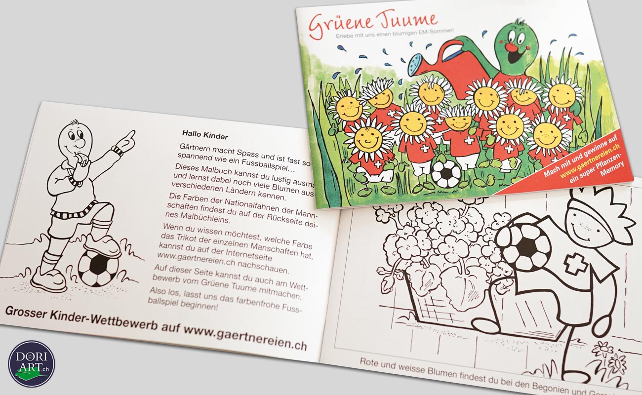 Malbuch Grüene Tuume. Erlebe mit uns einen blumigen EM-Sommergestaltet von Doris Zgraggen Zurfluh.
